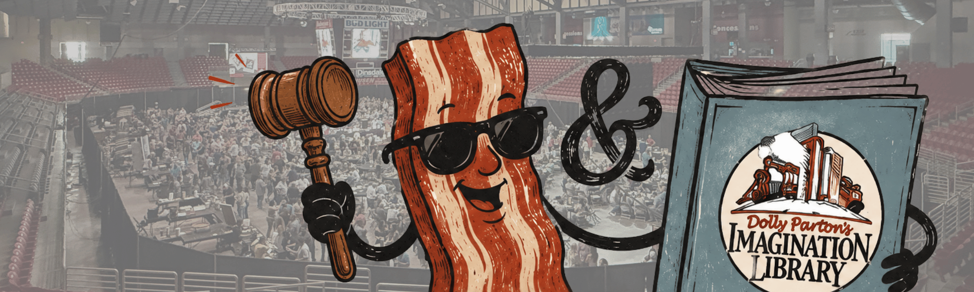 Bacon with sunglasses holding a gavel and a book.