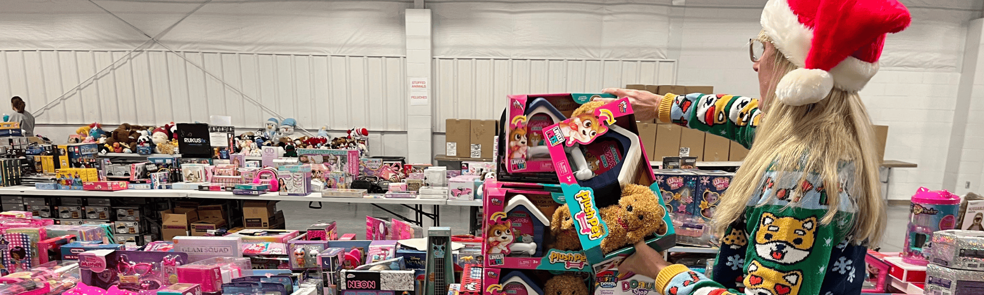 A volunteer sorts toys during the 2024 Heartland United Way Toy Drive and Toys for Tots Distribution.