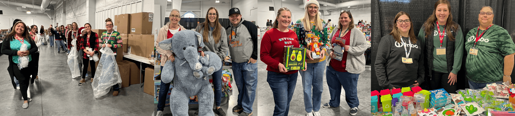 Various volunteers pose with toys during the Holiday Toy Drive and Toys for Tots Distribution 2024.